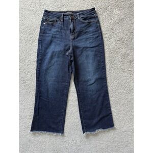Judy Blue Wide Leg Cropped Jeans Distressed Raw Hem‎ Dark Wash 9/29